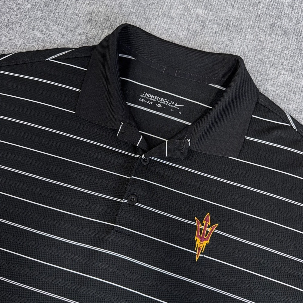 Arizona State Sun Devils Nike Golf Polo Shirt Men XL Black Stripe Logo Dri Fit
